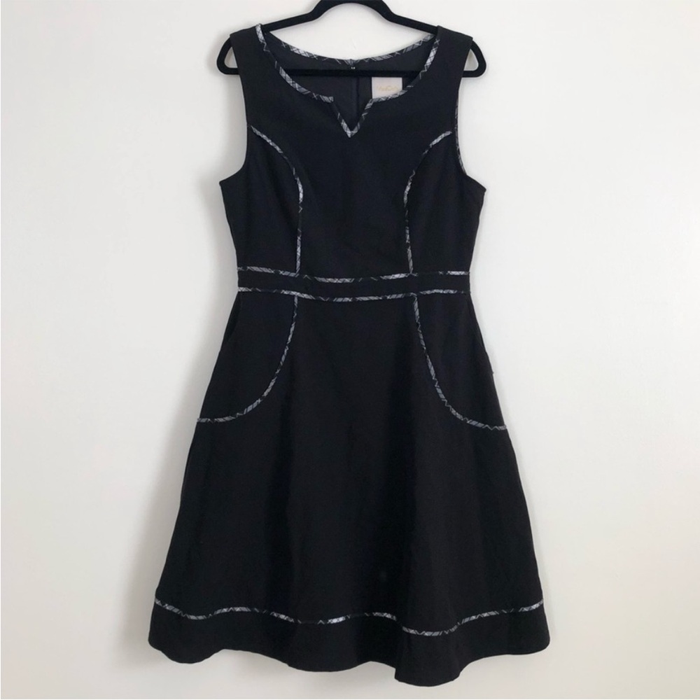 Modcloth A Lot To Author Black Mini Dress with Plaid Trim size Large